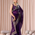 Royal Purple Embroidered with Blouse Piece Designer Party Wear Saree