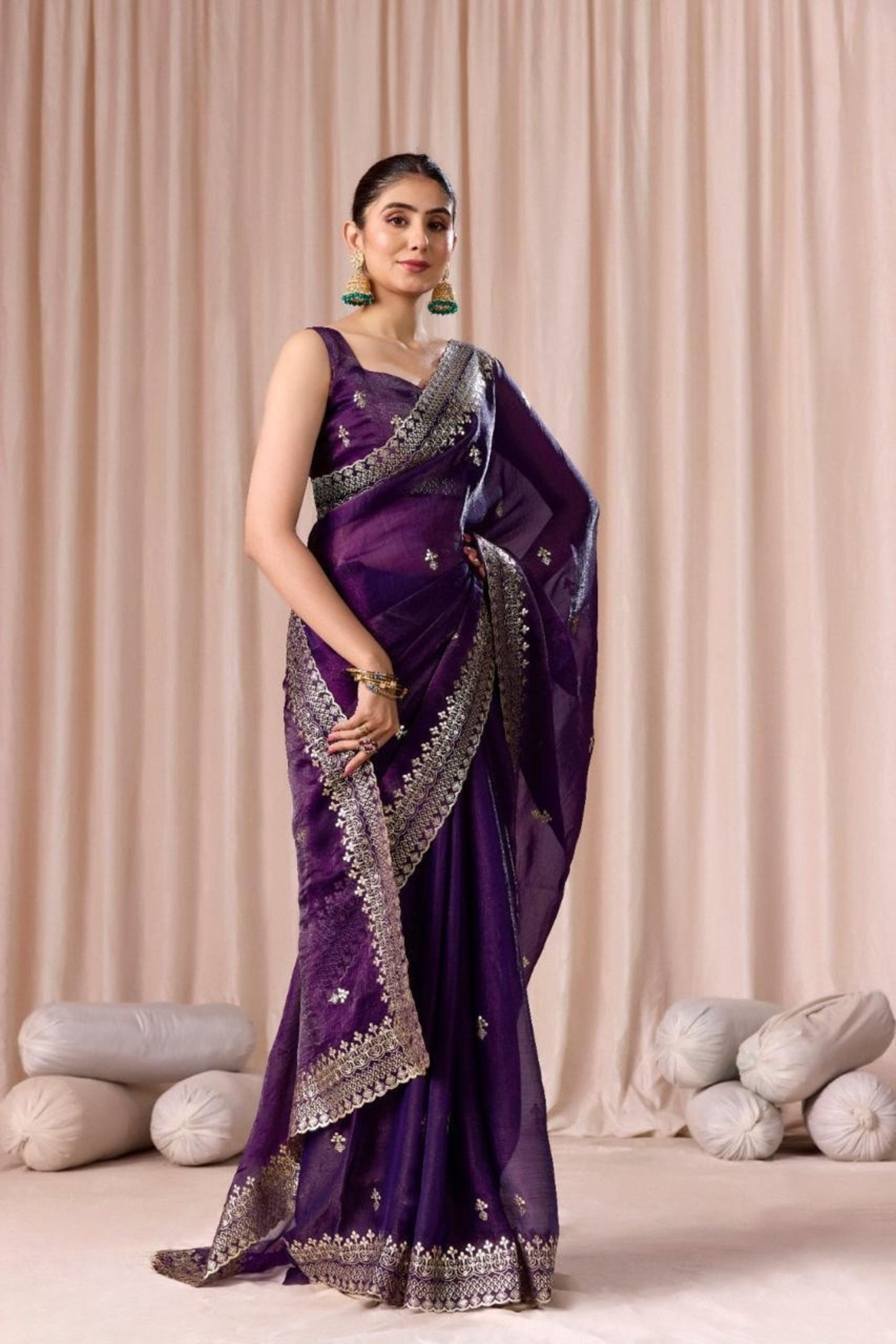 Royal Purple Embroidered with Blouse Piece Designer Party Wear Saree
