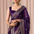Royal Purple Embroidered with Blouse Piece Designer Party Wear Saree