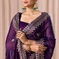 Royal Purple Embroidered with Blouse Piece Designer Party Wear Saree