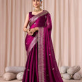 Wine Purple Embroidered with Blouse Piece Designer Party Wear Saree