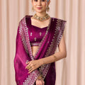 Wine Purple Embroidered with Blouse Piece Designer Party Wear Saree