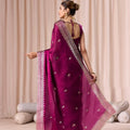 Wine Purple Embroidered with Blouse Piece Designer Party Wear Saree