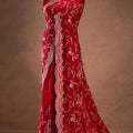 Designer Red Heavy Embroidered Georgette Saree with Matching Blouse