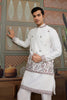 Elegant White Silk Embroidered Indo Western Kurta Pyjama Set with Jacket