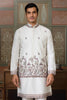 Elegant White Silk Embroidered Indo Western Kurta Pyjama Set with Jacket