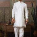 Elegant White Silk Embroidered Indo Western Kurta Pyjama Set with Jacket