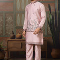 Graceful Pink Silk Embroidered Indo Western Kurta Pyjama Set with Jacket