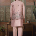 Graceful Pink Silk Embroidered Indo Western Kurta Pyjama Set with Jacket