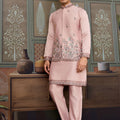 Graceful Pink Silk Embroidered Indo Western Kurta Pyjama Set with Jacket