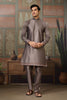 Stylish Grey Silk Embroidered Indo Western Kurta Pyjama Set with Jacket