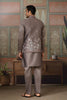 Stylish Grey Silk Embroidered Indo Western Kurta Pyjama Set with Jacket