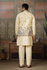 Charming Cream Silk Embroidered Indo Western Kurta Pyjama Set with Jacket