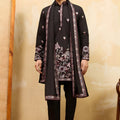 Trendy Black Viscose Silk Embroidered Kurta Pyjama Set with Dupatta for Men