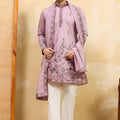 Stunning Mauve Pink Viscose Silk Embroidered Kurta Pyjama Set with Dupatta for Men