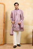 Stunning Mauve Pink Viscose Silk Embroidered Kurta Pyjama Set with Dupatta for Men