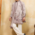 Handsome Beige Viscose Silk Embroidered Kurta Pyjama Set with Dupatta for Men