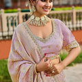 Pastel Lavender Banarasi Silk Saree Embroidered Blouse