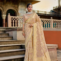 Designer Golden Banarasi Silk Saree Matching Blouse