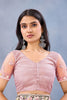 Dusty Pink Floral Embroidered Net Saree with Designer Border