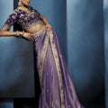 Lavender Purple Embroidered Designer Saree Heavy Border