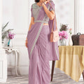 Stylish Lavender Designer Saree with Embroidered Blouse and Jacket