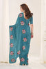 Teal Green Organza Saree with Floral Embroidery Designer Blouse