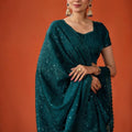 Teal Green Sequin Embroidered Saree with Blouse Party Wear Saree