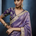 Lavender Purple Embroidered Designer Saree Heavy Border