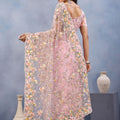 Dusty Pink Floral Embroidered Net Saree with Designer Border