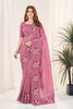 Dusty Rose Pink Organza Saree Floral Embroidery Designer Blouse