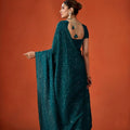 Teal Green Sequin Embroidered Saree with Blouse Party Wear Saree