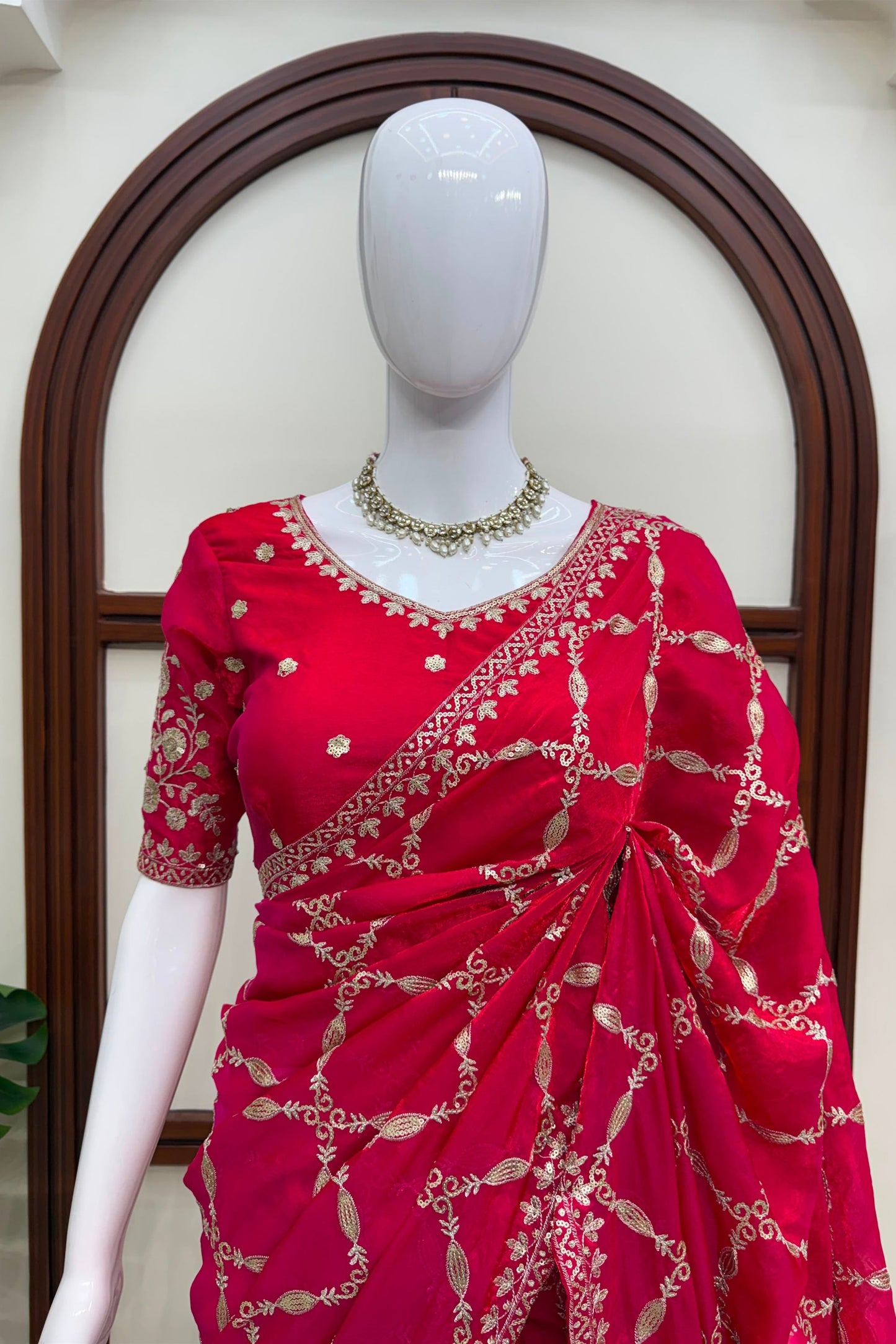 Stunning Rani Pink Fendy Silk Saree Thread and Sequin Work for Women