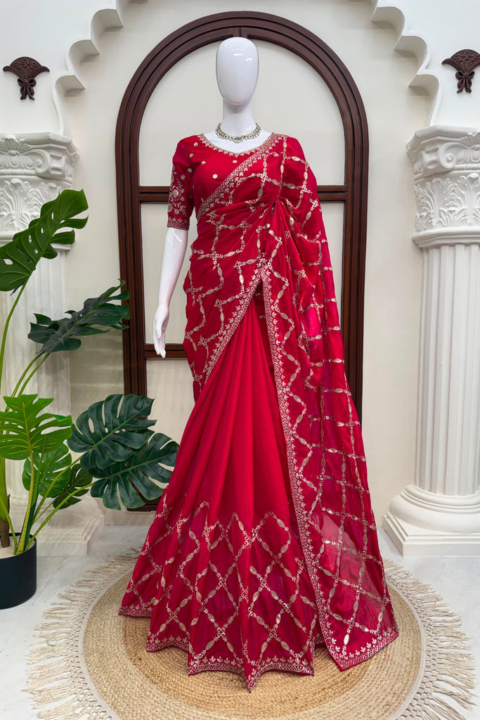 Stunning Rani Pink Fendy Silk Saree Thread and Sequin Work for Women