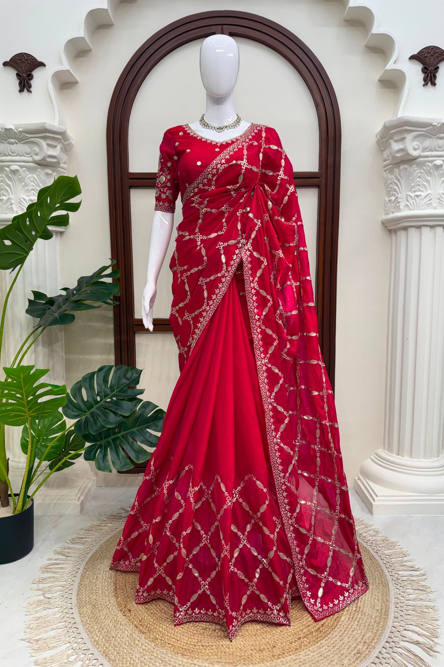 Stunning Rani Pink Fendy Silk Saree Thread and Sequin Work for Women