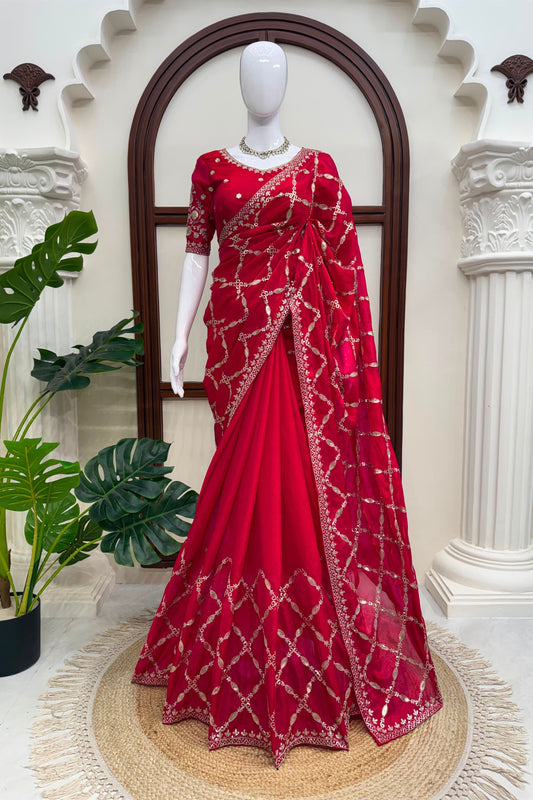 Stunning Rani Pink Fendy Silk Saree Thread and Sequin Work for Women