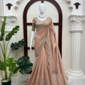 Beautiful Pink Tissue Salsa Crush Saree Thread Sequin Work for Women