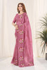 Dusty Rose Pink Organza Saree Floral Embroidery Designer Blouse