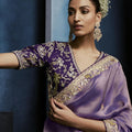 Lavender Purple Embroidered Designer Saree Heavy Border