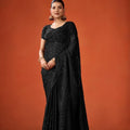 Black Sequin Embroidered Saree with Blouse Party Wear Saree