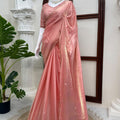 Elegant Peach Pink Fendy Silk Heavy Hand Work Saree for Women