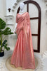 Elegant Peach Pink Fendy Silk Heavy Hand Work Saree for Women