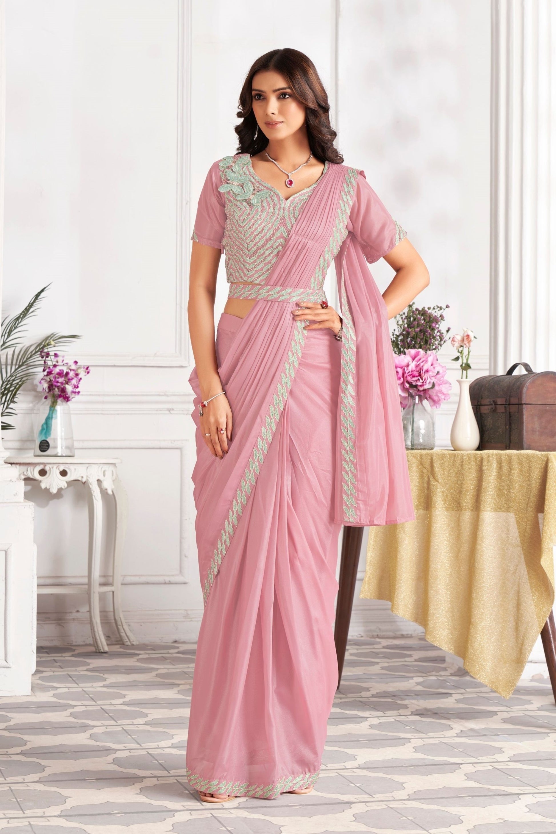 Elegant Pink Designer Saree with Embroidered Blouse