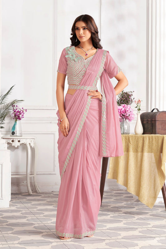 Elegant Pink Designer Saree with Embroidered Blouse