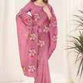 Dusty Rose Pink Organza Saree Floral Embroidery Designer Blouse