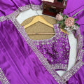 Royal Purple Heavy Japan Satin Silk Saree Thread and Sequin for Women