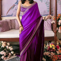 Royal Purple Heavy Japan Satin Silk Saree Thread and Sequin for Women