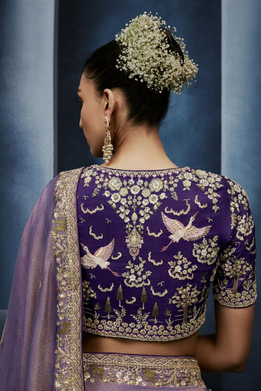 Lavender Purple Embroidered Designer Saree Heavy Border