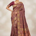 Luxury Wine Soft Nylon Tissue Jacquard Saree Tassels for Women