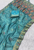 Royal Aqua Blue Soft Nylon Tissue Jacquard Saree Tassels for Women